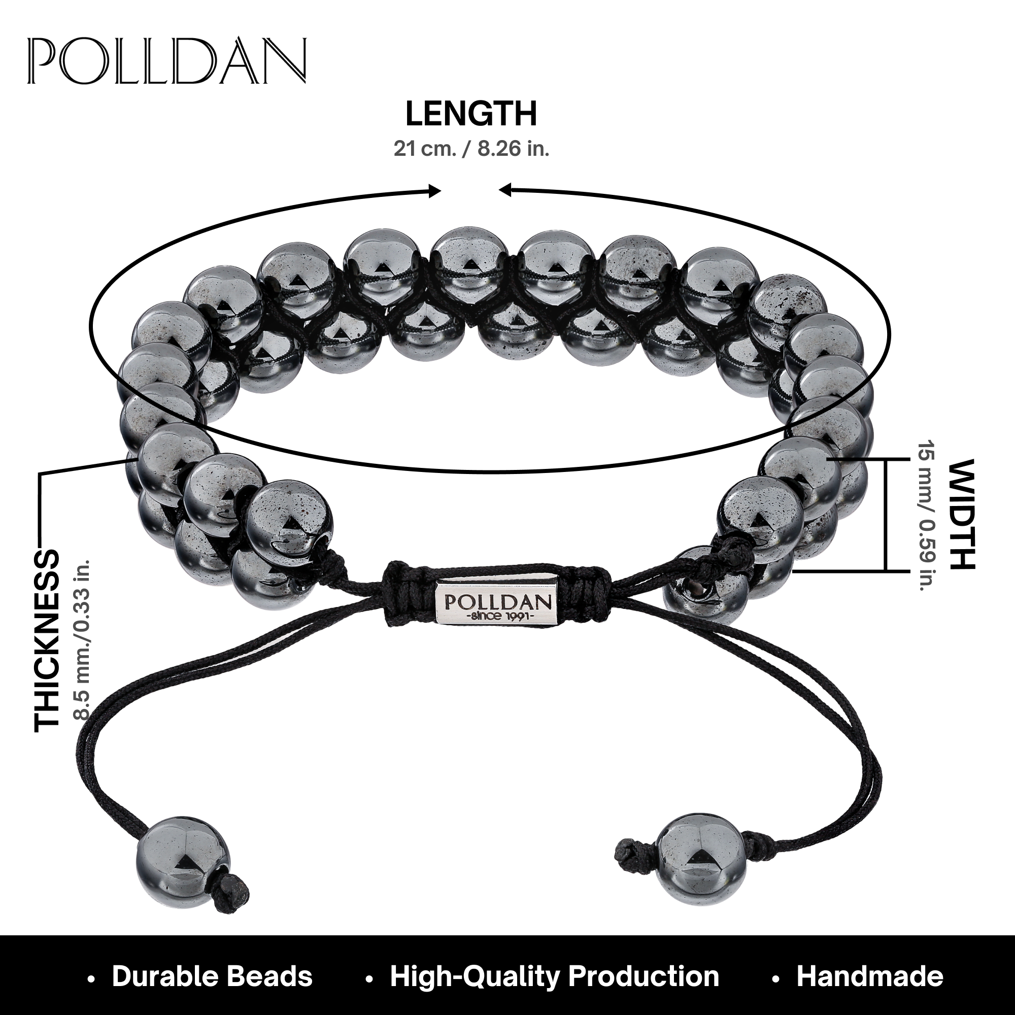 Polldan Hematite Bracelet For Men, Women - Grounding & Strength Energy