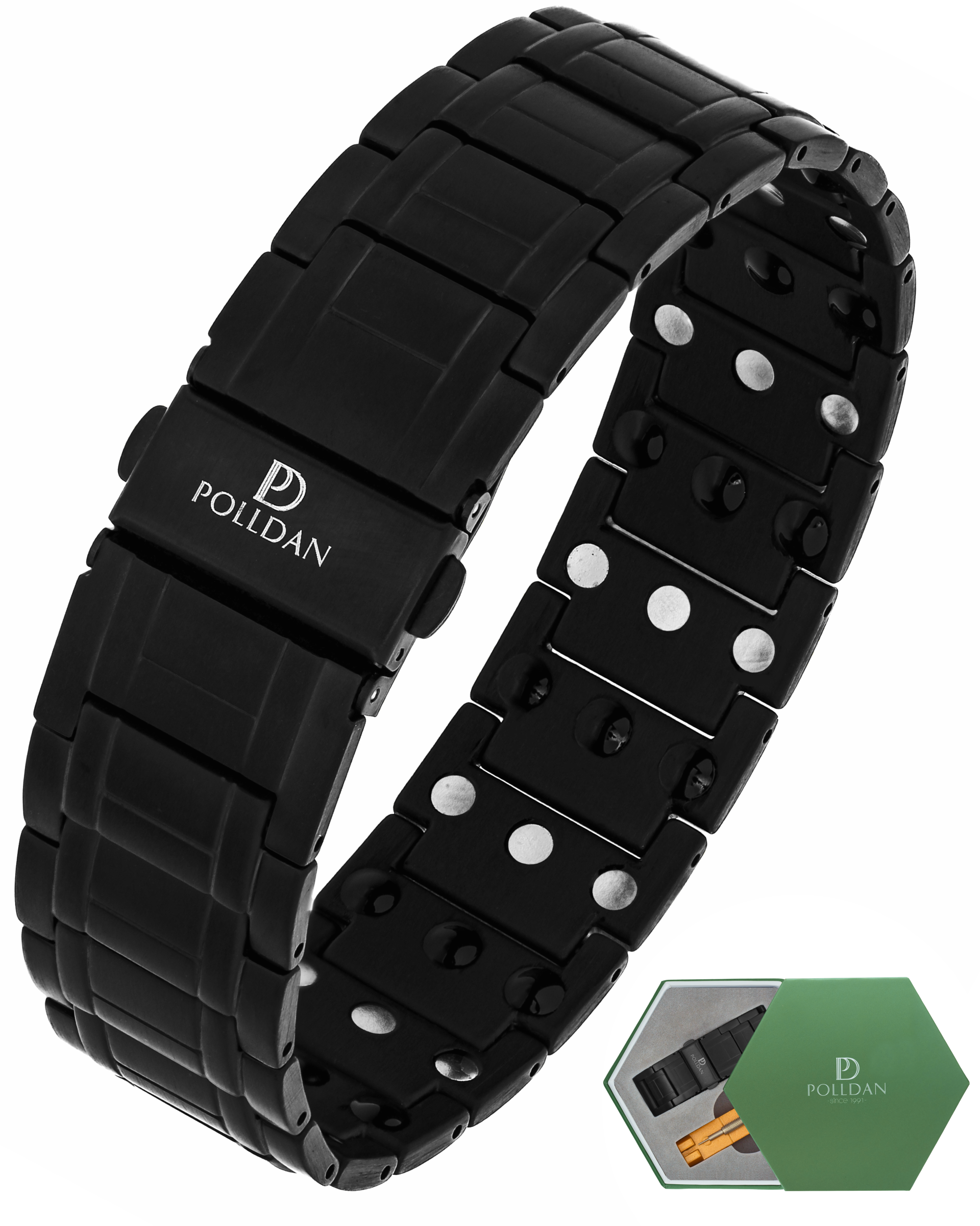 Polldan Magnetic Bracelets For Men 3X Power - 6200 Gauss (Night Black)