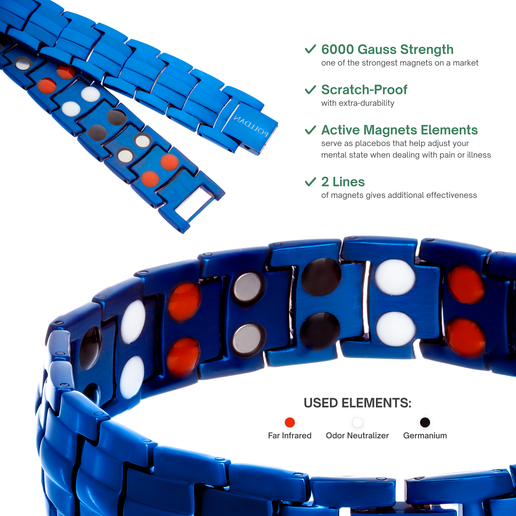 Polldan Magnetic Bracelets For Men 6000 Gauss Power | Mens Bracelet (Blue)