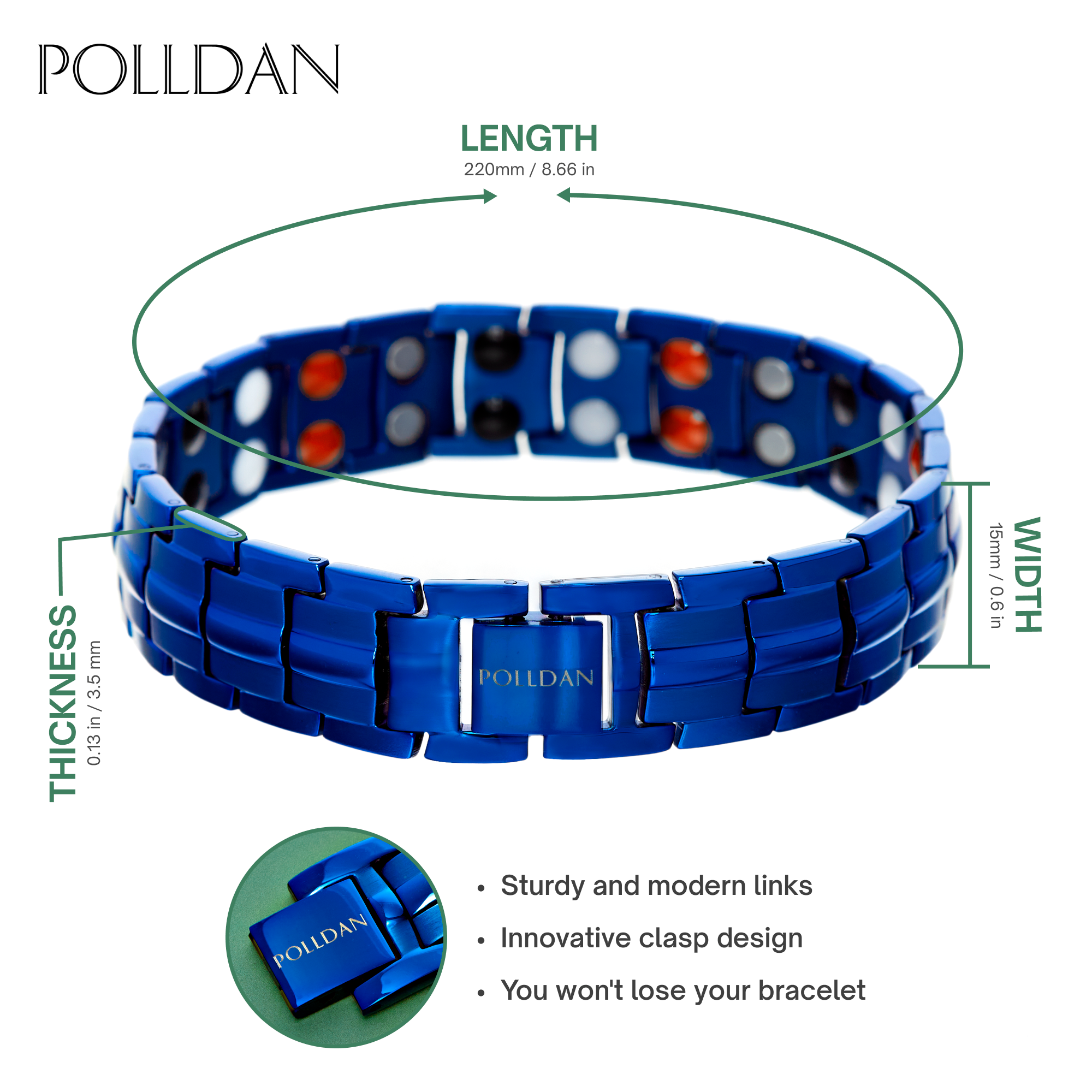 Polldan Magnetic Bracelets For Men 6000 Gauss Power | Mens Bracelet (Blue)