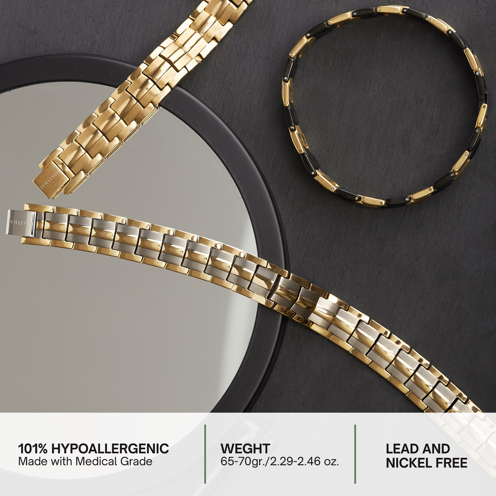 Polldan Magnetic Bracelets For Women - 6000 Gauss Natural Pain Relief (Silver-Gold)