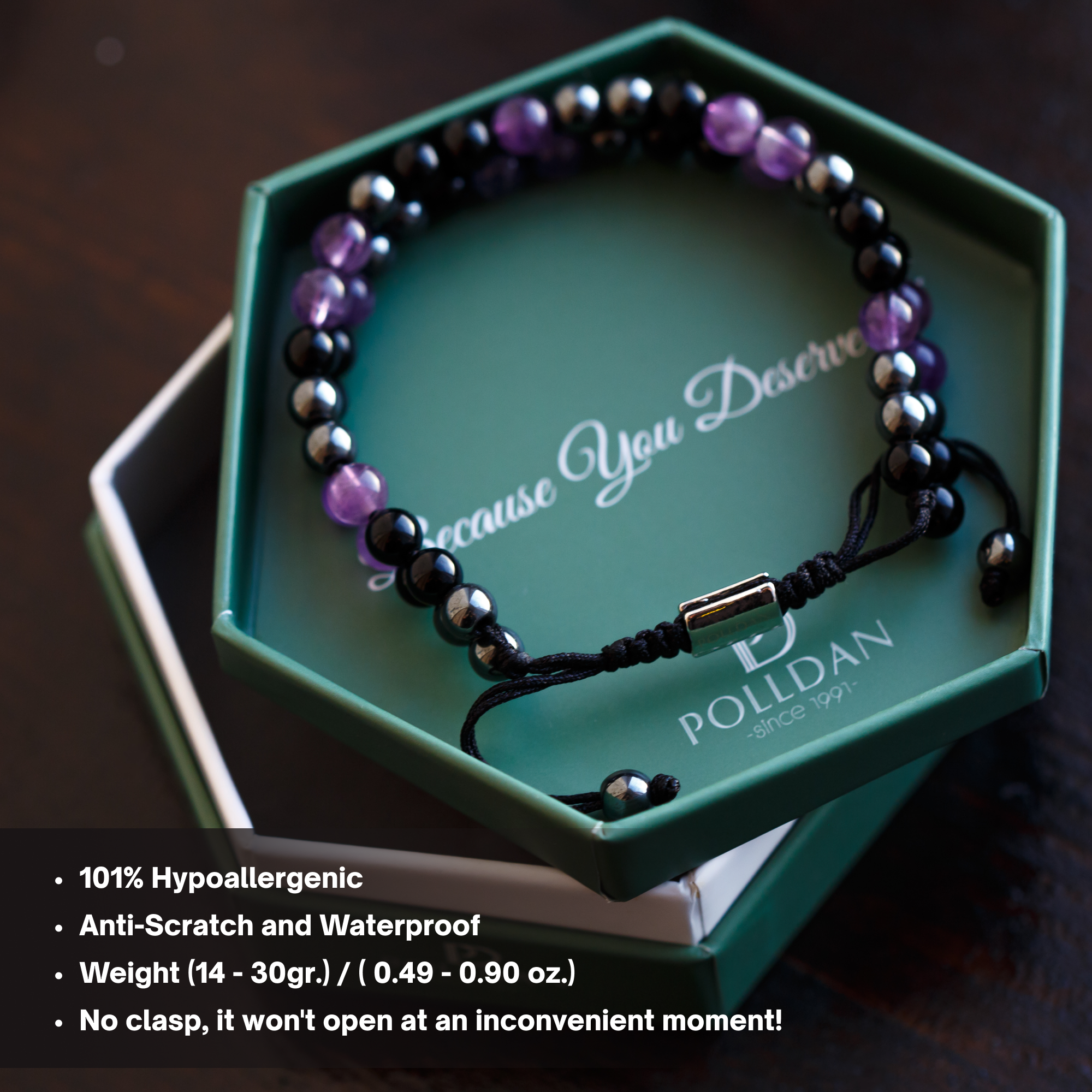 Polldan Unisex Amethyst Beaded Bracelet - Healing & Stylish Jewelry