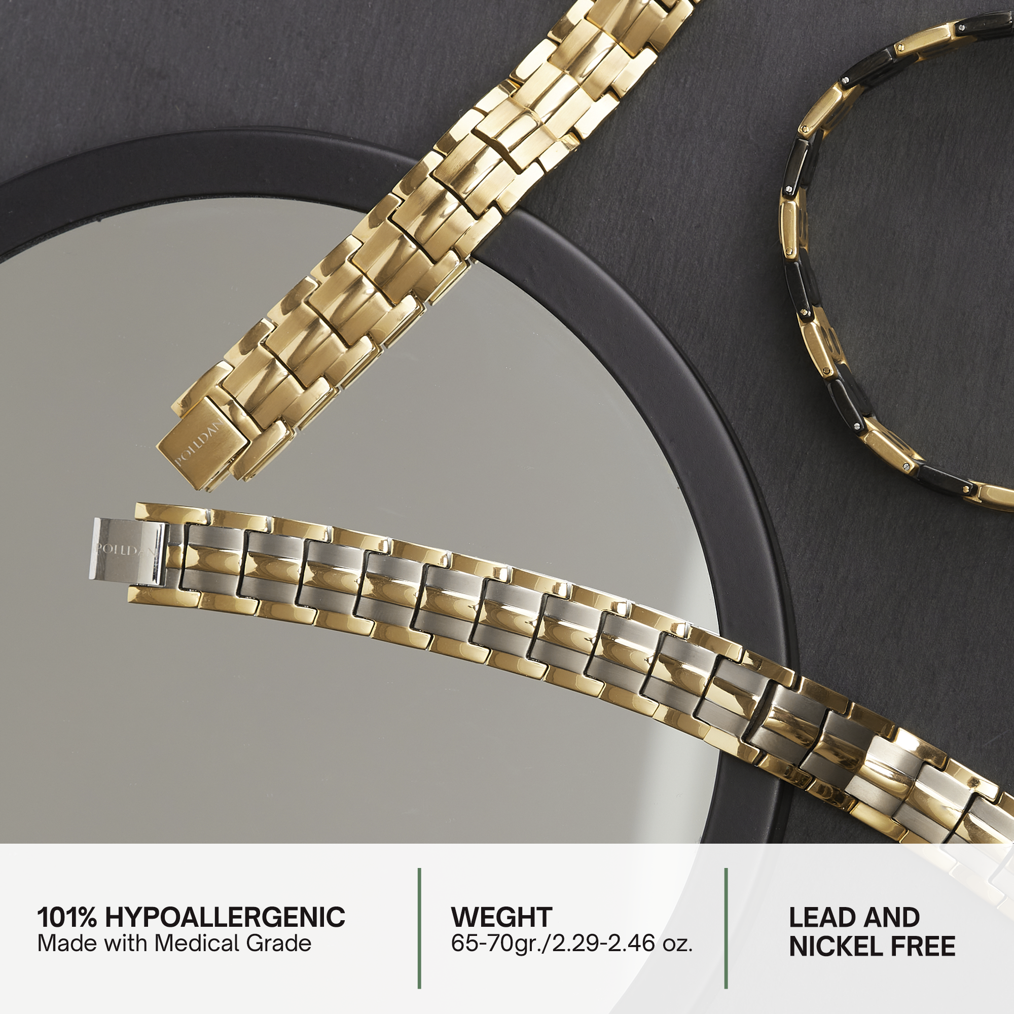 Polldan Magnetic Bracelets For Men 6000 Gauss Power | Mens Bracelet (Pure Gold)