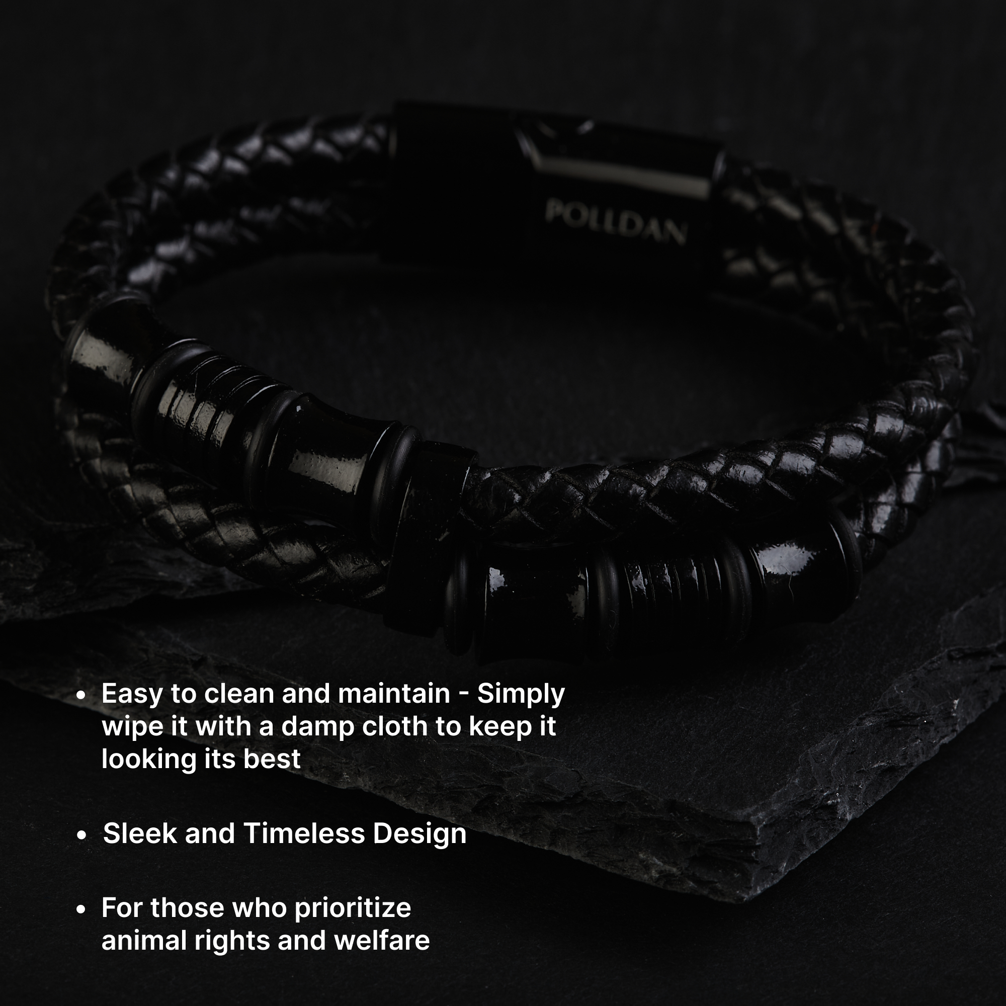 Polldan Premium Men's Leather Bracelet - Modern Black Style
