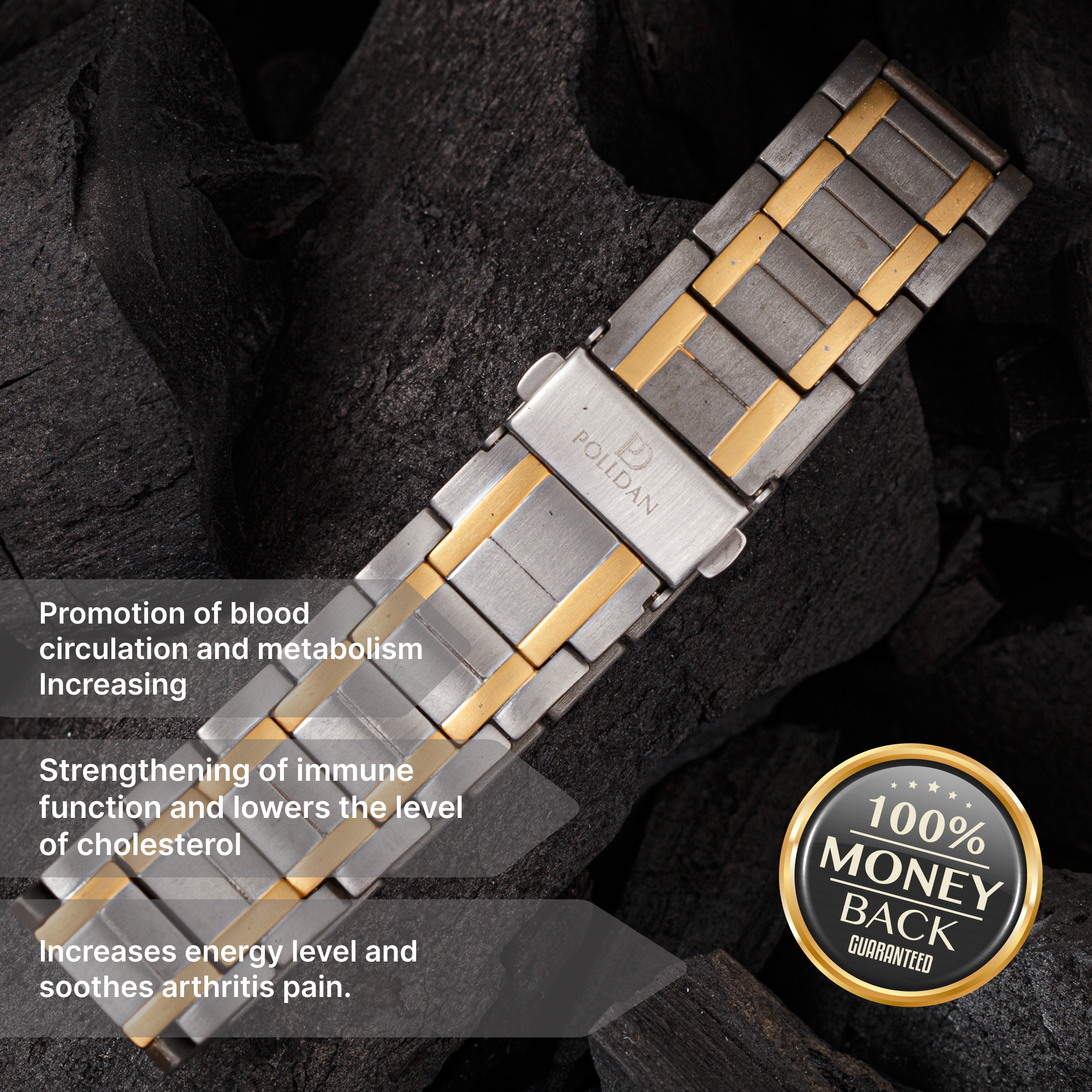 Polldan Magnetic Bracelets For Men 3X Power - 6200 Gauss (Silver-Gold)