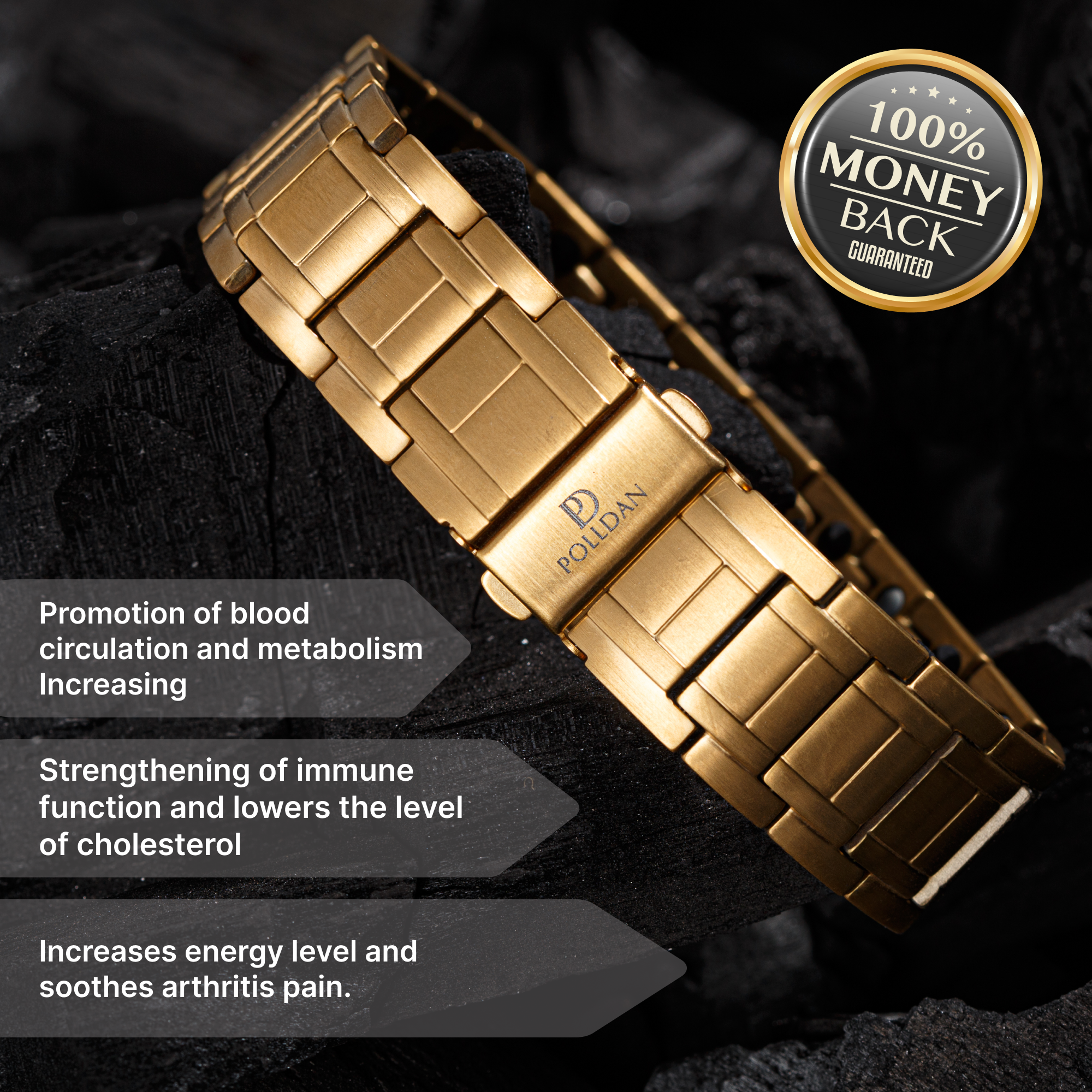 Polldan Magnetic Bracelets For Men 3X Power - 6200 Gauss (Pure Gold)