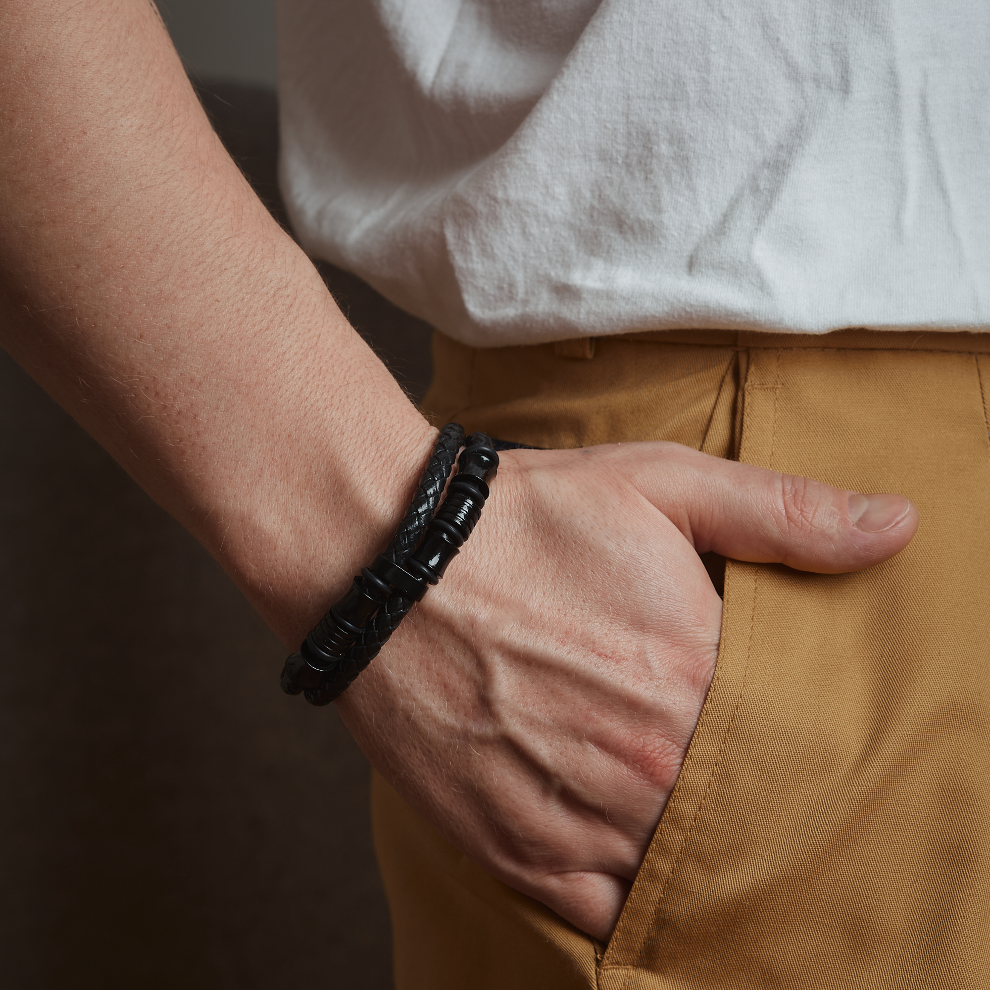 Polldan Premium Men's Leather Bracelet - Modern Black Style