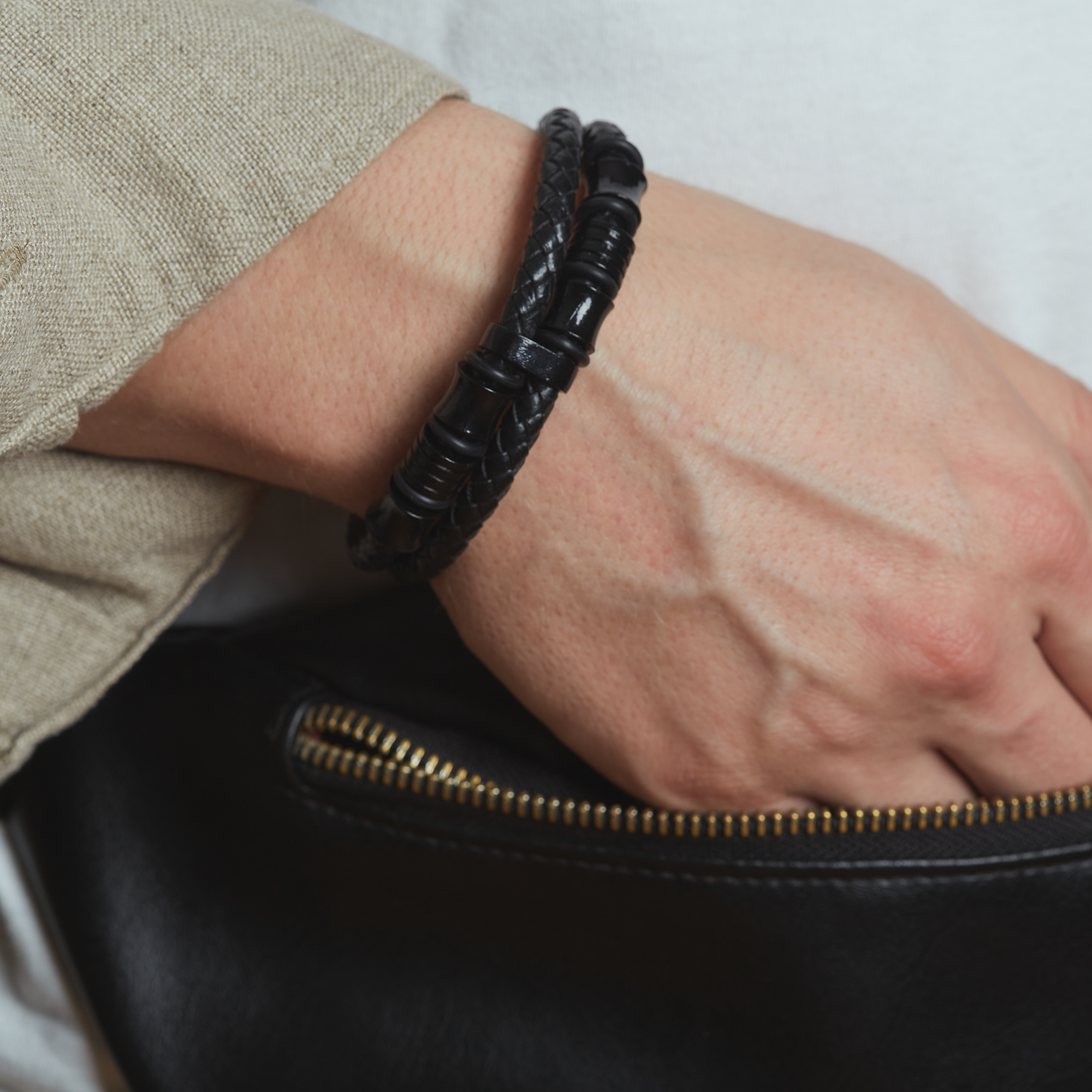 Polldan Premium Men's Leather Bracelet - Modern Black Style