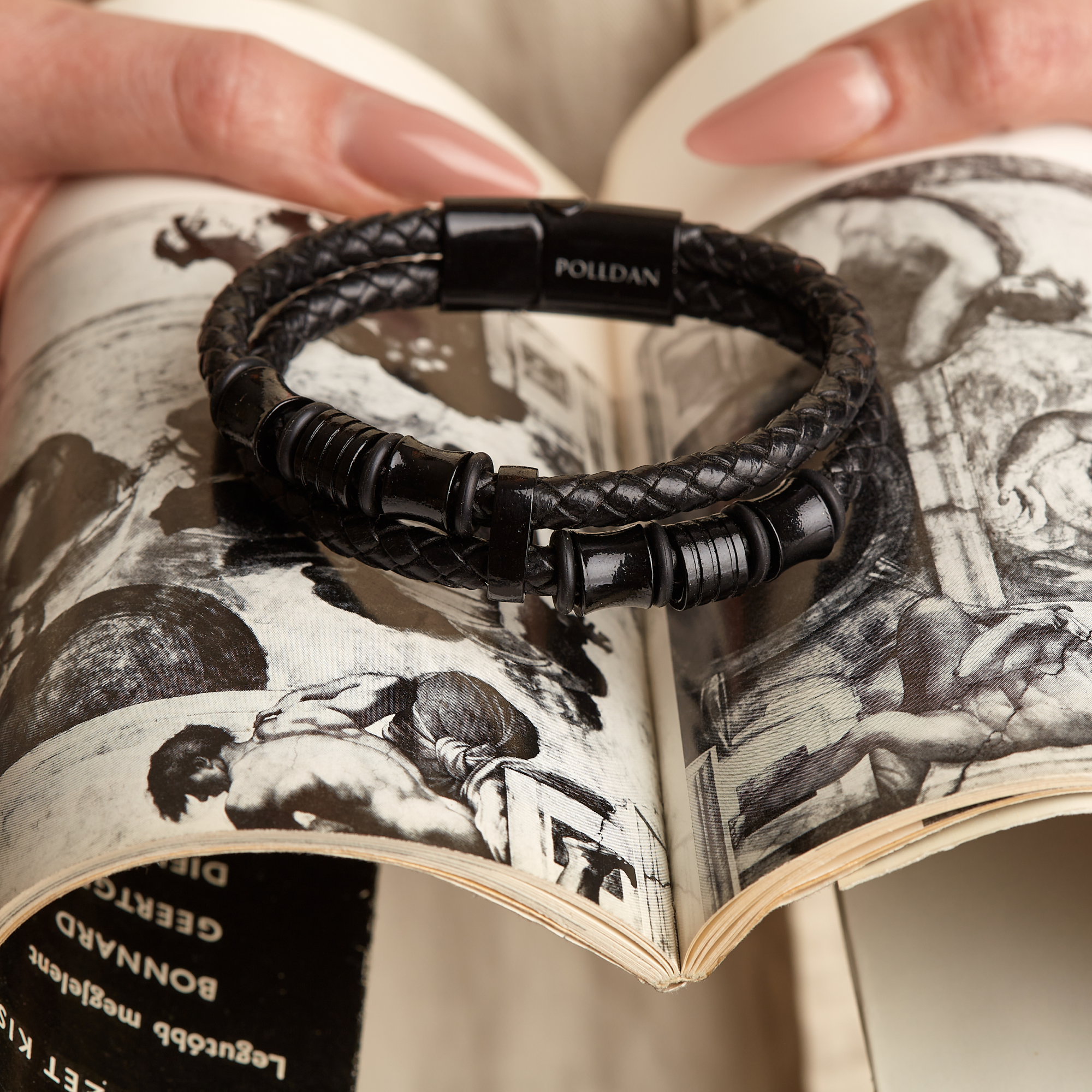 Polldan Premium Men's Leather Bracelet - Modern Black Style