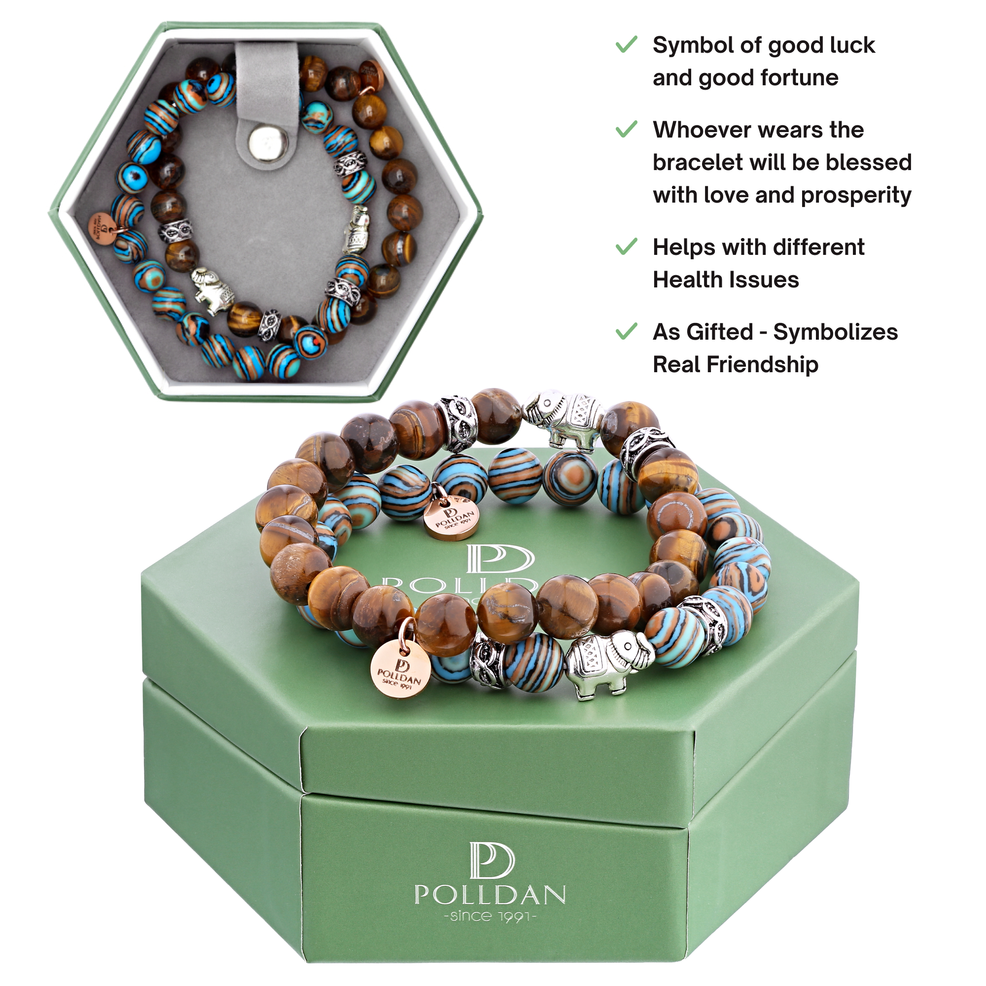 Elephant Beaded Bracelet in Brown & Blue | Women’s Gifts (Brown & Blue)