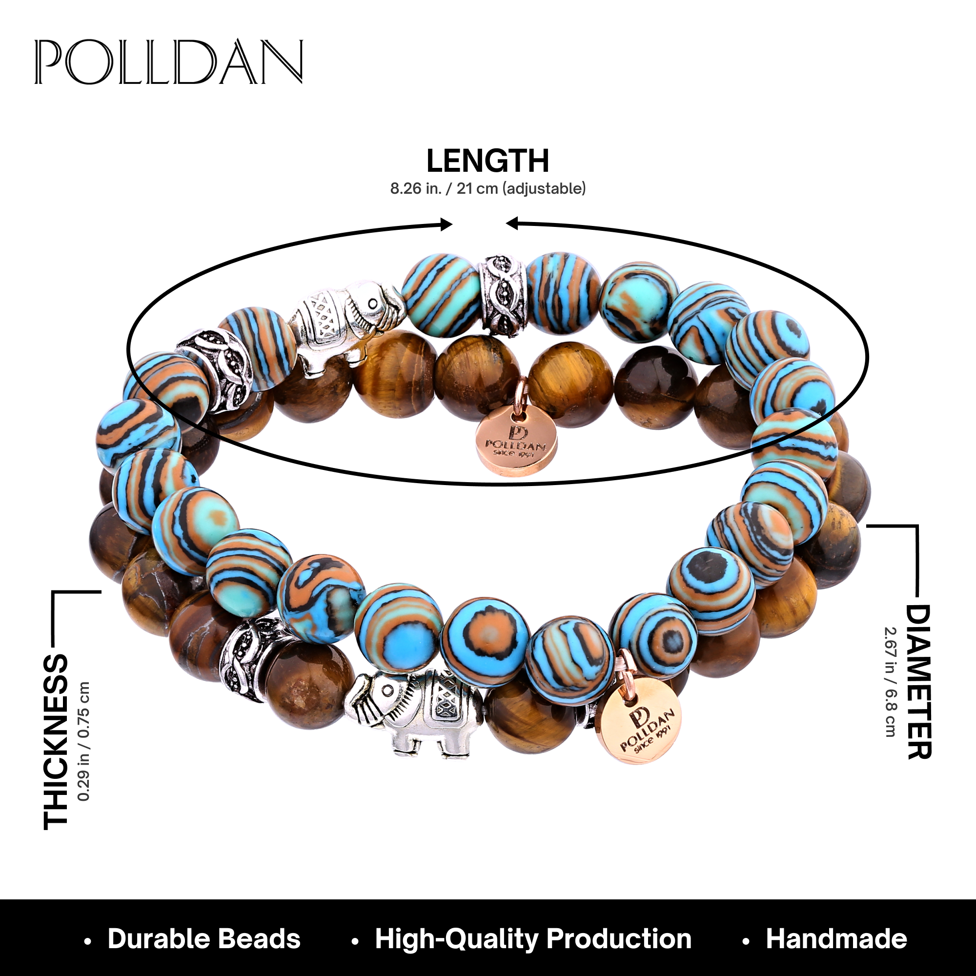 Elephant Beaded Bracelet in Brown & Blue | Women’s Gifts (Brown & Blue)