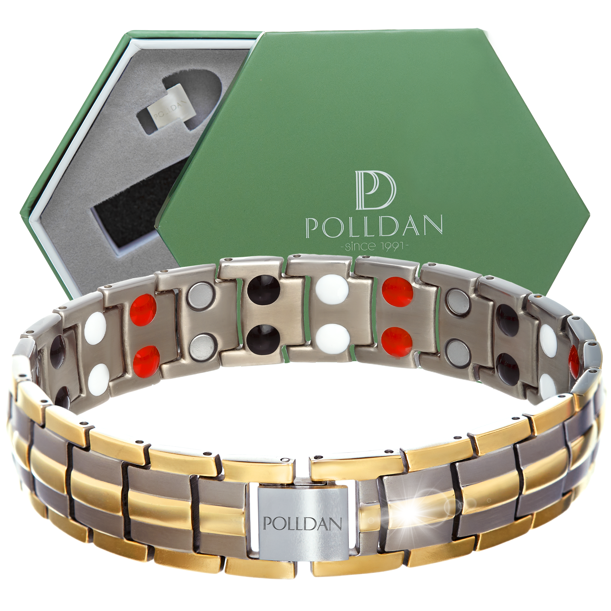 Polldan Magnetic Bracelets For Women - 6000 Gauss Natural Pain Relief (Silver-Gold)