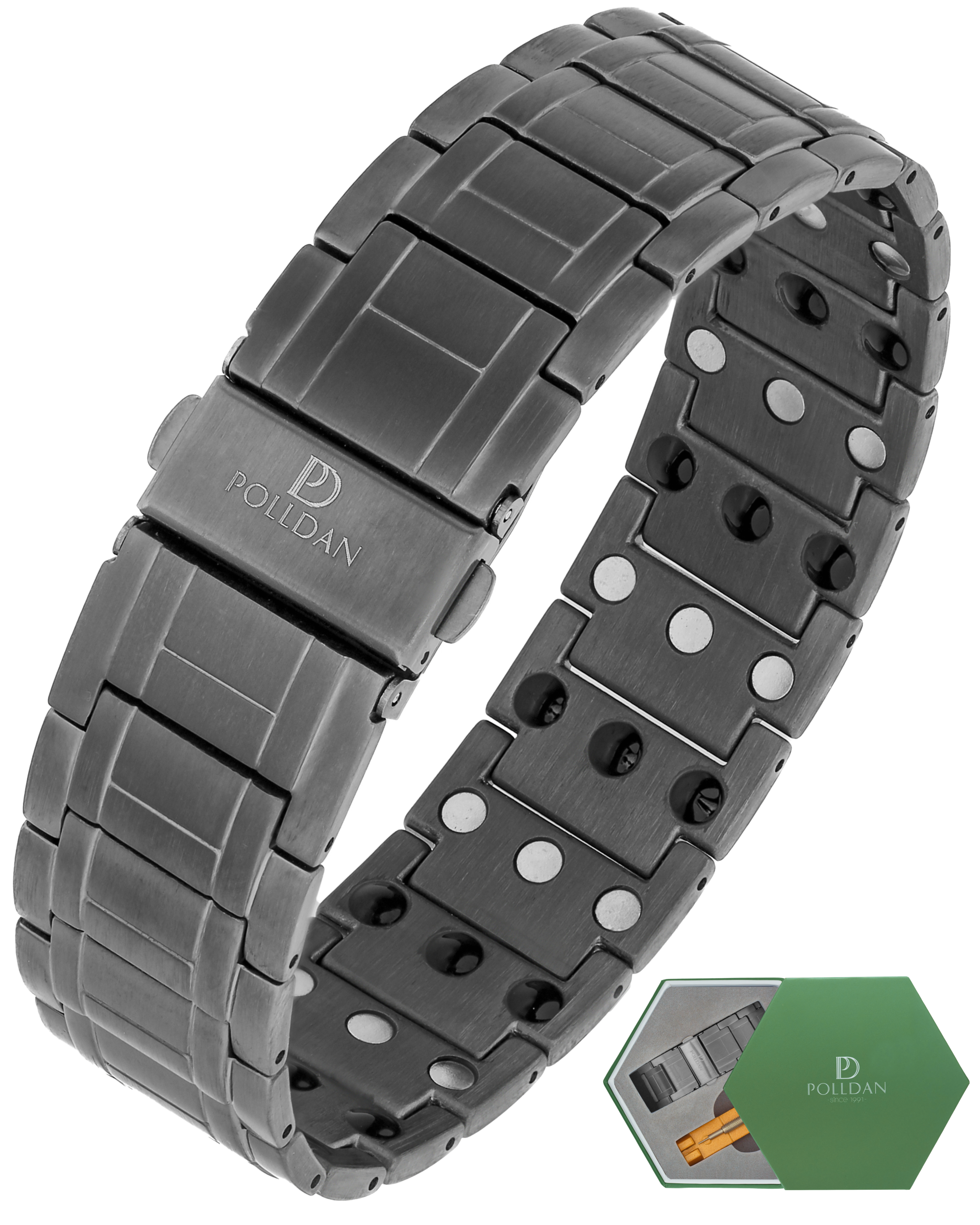 Polldan Magnetic Bracelets For Men 3X Power - 6200 Gauss (Gunmetal)