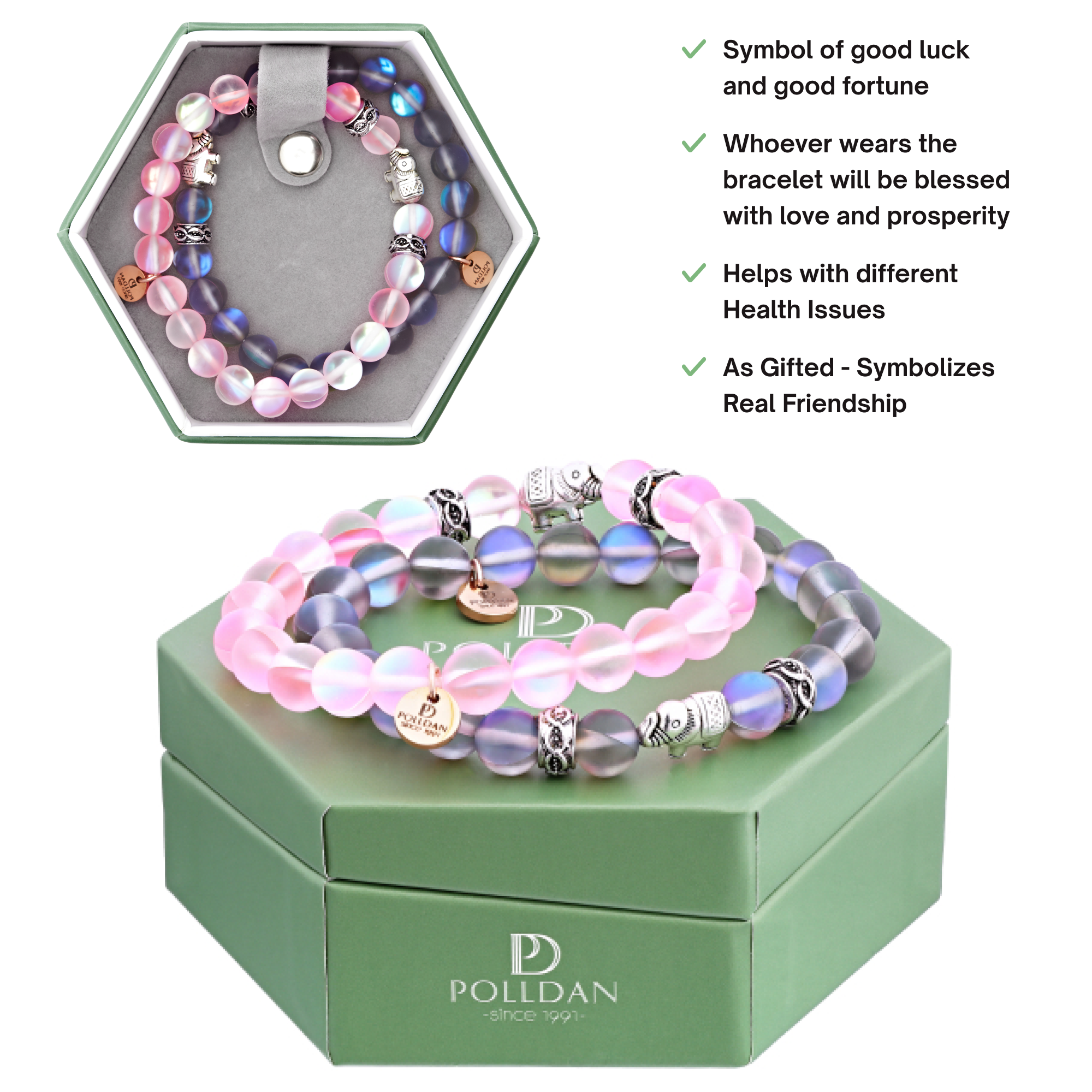 Elephant Beaded Bracelet in Rose & Violet | Polldan Women’s Gifts (Rose&Violet)