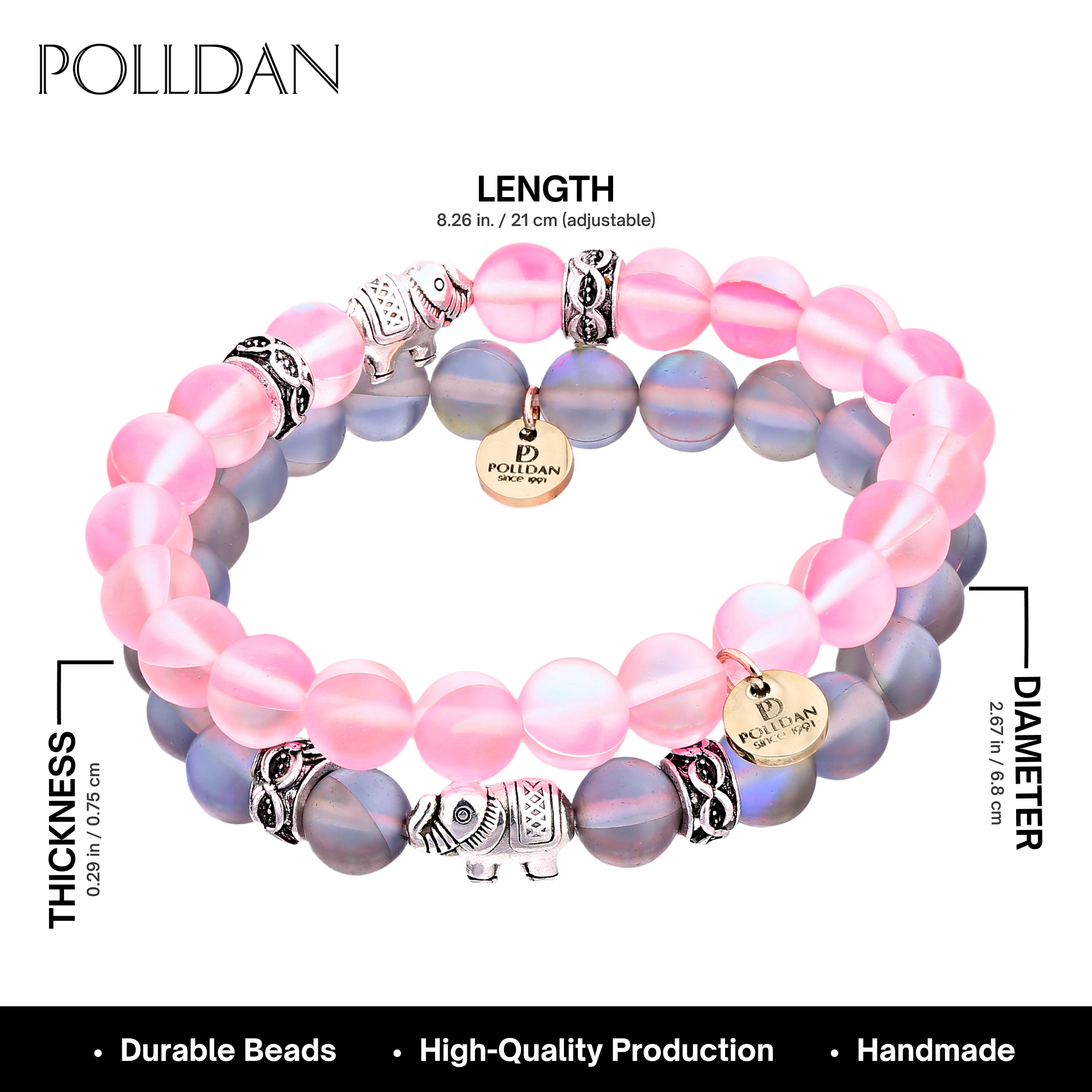 Elephant Beaded Bracelet in Rose & Violet | Polldan Women’s Gifts (Rose&Violet)