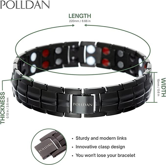 Polldan Magnetic Bracelets For Men 6000 Gauss Power | Mens Bracelet (Night Black)