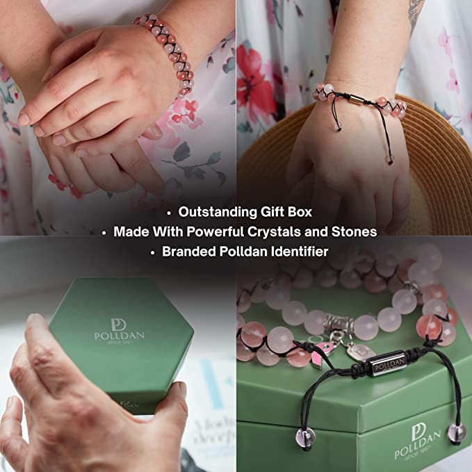 Polldan Rose Quartz Healing Bracelet for Women - Love Jewelry