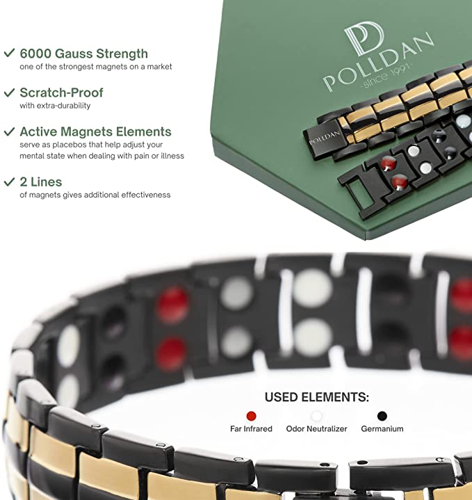 Polldan Magnetic Bracelets For Men 6000 Gauss Power | Mens Bracelet (Black-Gold)