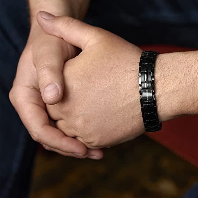 Polldan Magnetic Bracelets For Men 6000 Gauss Power | Mens Bracelet (Night Black)