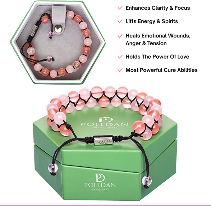Polldan Rose Quartz Healing Bracelet for Women - Love Jewelry