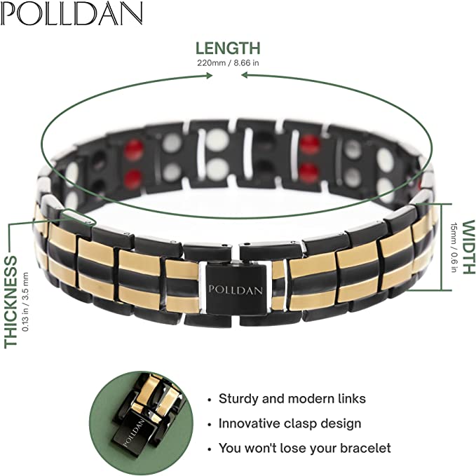 Polldan Magnetic Bracelets For Men 6000 Gauss Power | Mens Bracelet (Black-Gold)