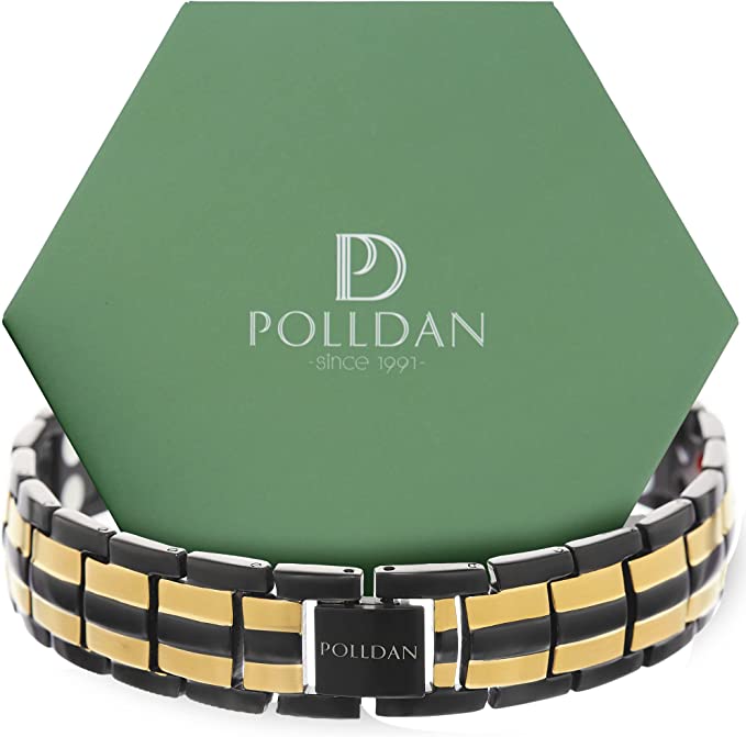 Polldan Magnetic Bracelets For Men 6000 Gauss Power | Mens Bracelet (Black-Gold)