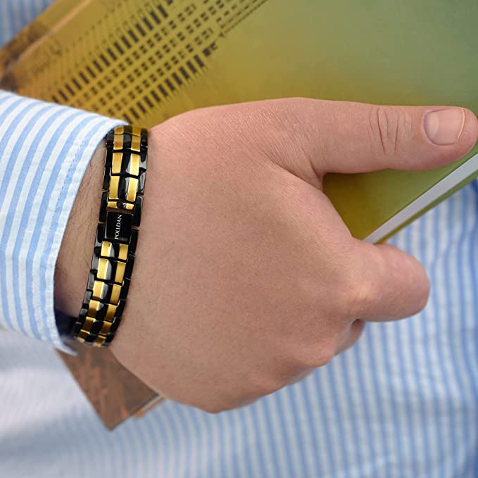 Polldan Magnetic Bracelets For Men 6000 Gauss Power | Mens Bracelet (Black-Gold)