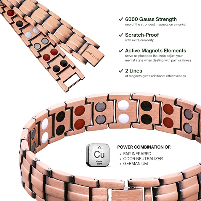 Polldan Pure Copper Magnetic Bracelet For Men | 2X Power (6000 Gauss)