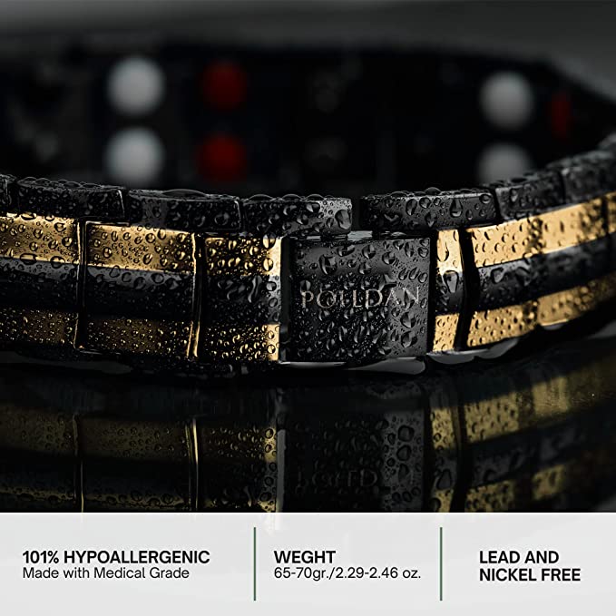 Polldan Magnetic Bracelets For Men 6000 Gauss Power | Mens Bracelet (Black-Gold)