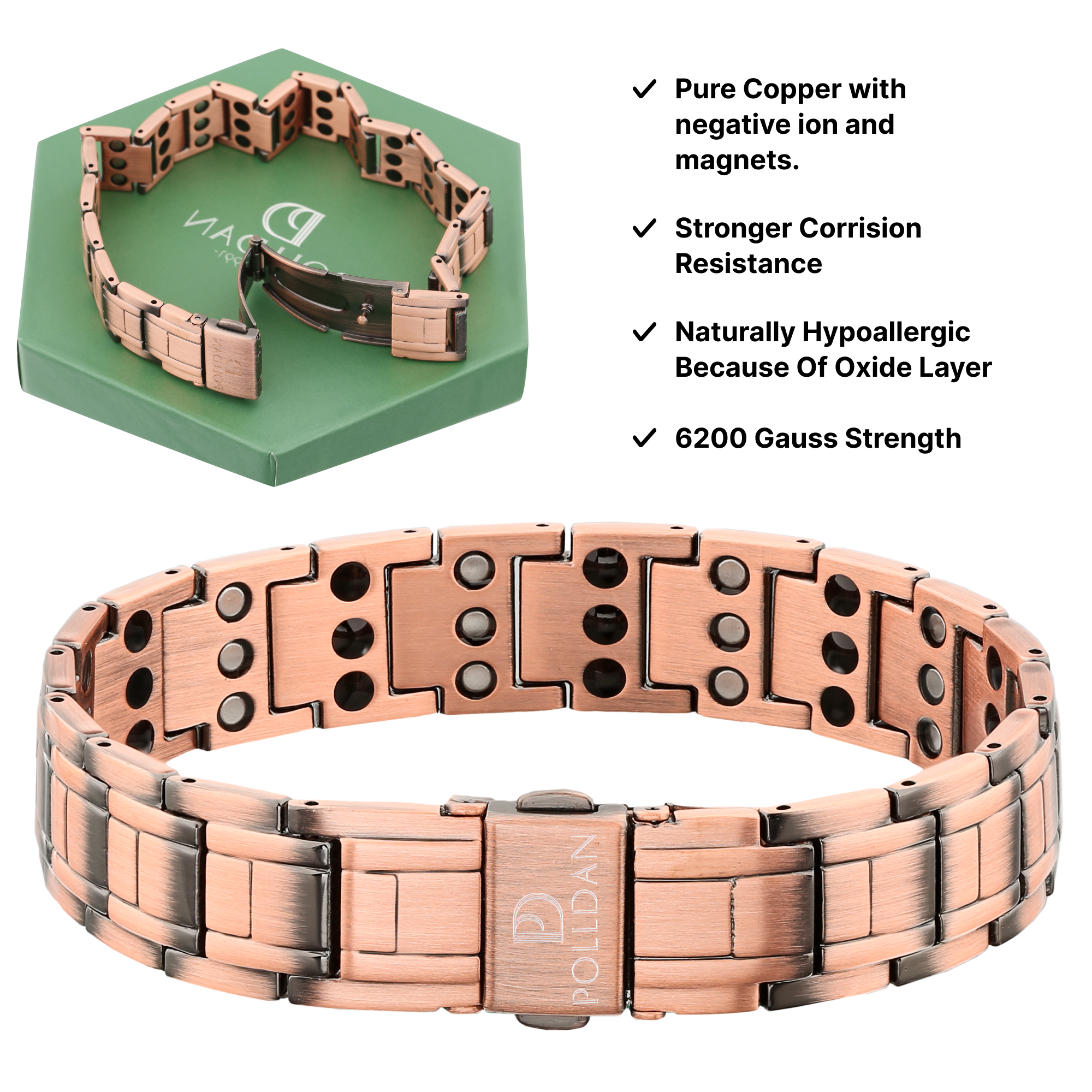 Polldan Copper Magnetic Bracelet For Women - 3X Power 6200 Gauss