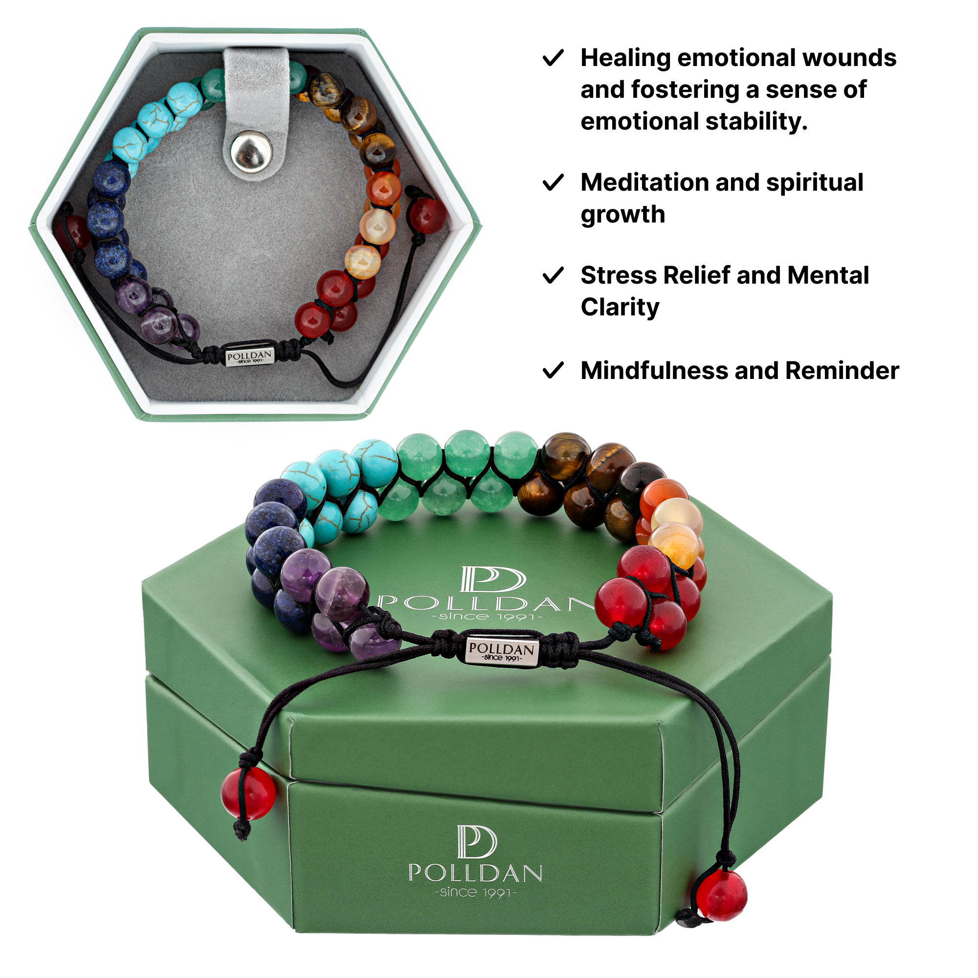 Polldan 7 Chakra Healing Bracelet For Men and Women Balance & Harmony