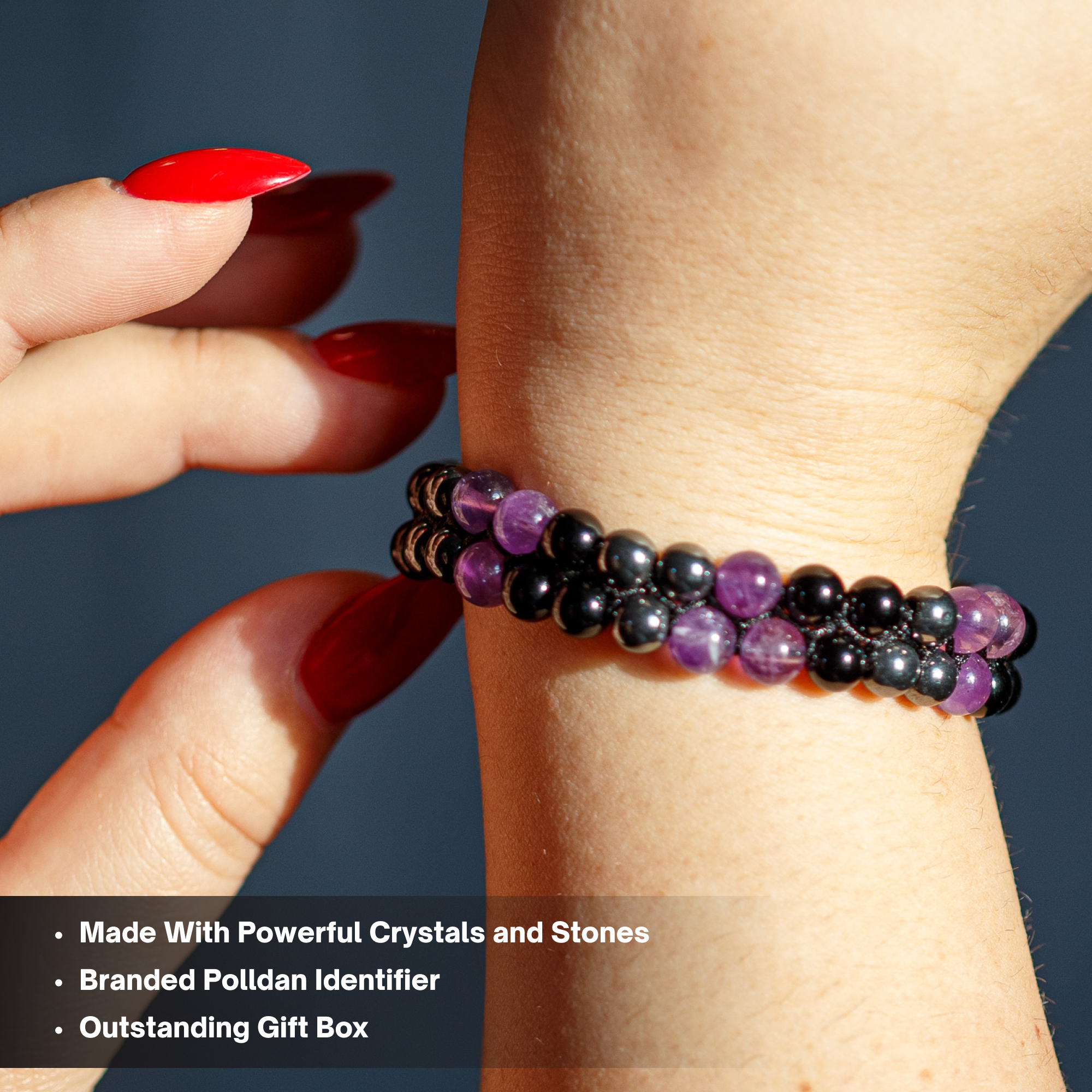 Polldan Unisex Amethyst Beaded Bracelet - Healing & Stylish Jewelry