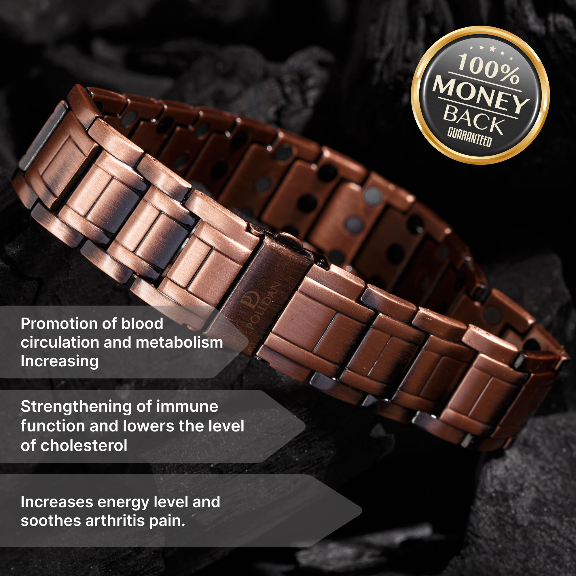 Polldan Copper Magnetic Bracelet For Men | 3X Power (6200 Gauss)