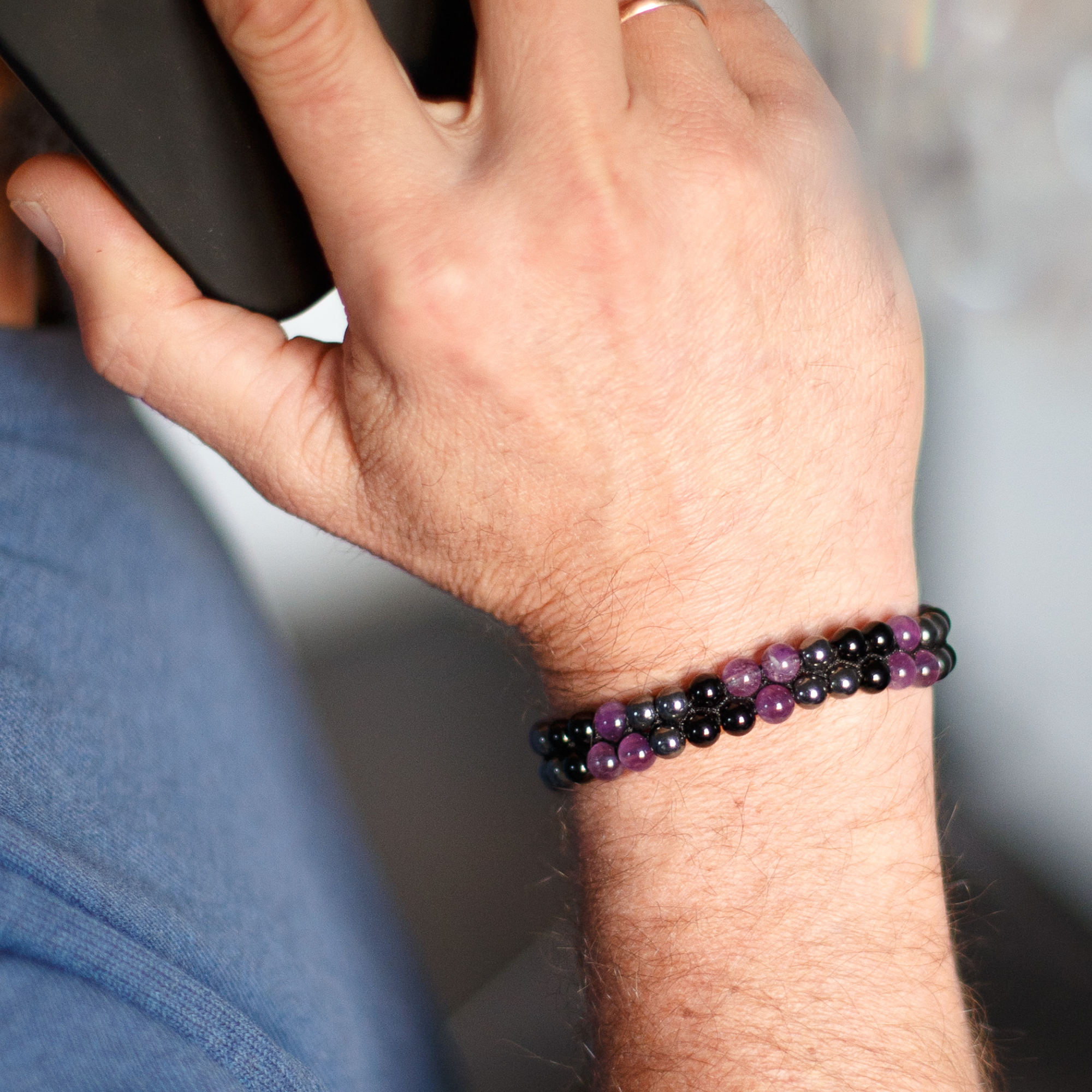 Polldan Unisex Amethyst Beaded Bracelet - Healing & Stylish Jewelry