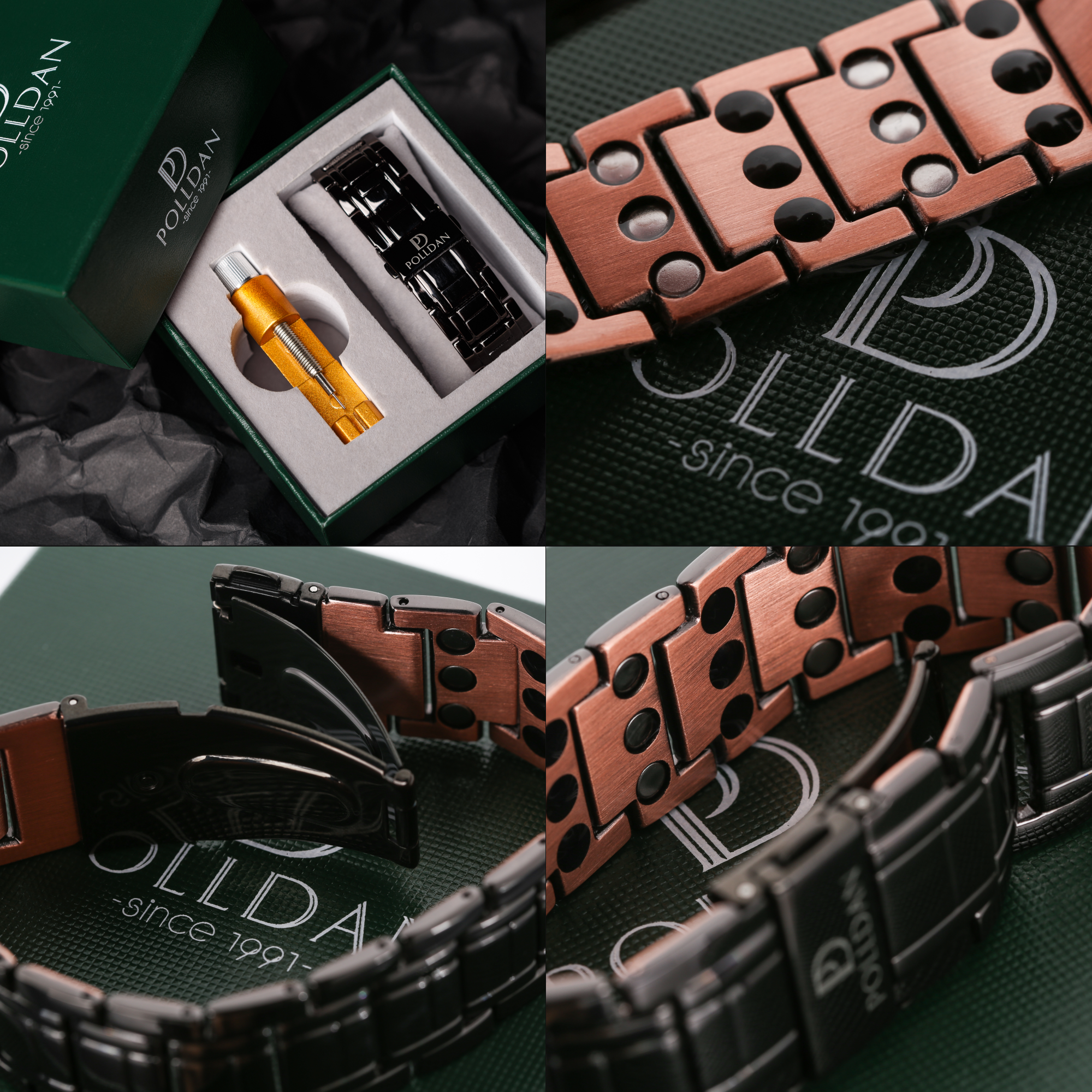 Polldan Black Copper Magnetic Bracelet For Men | 3X Power (6200 Gauss)