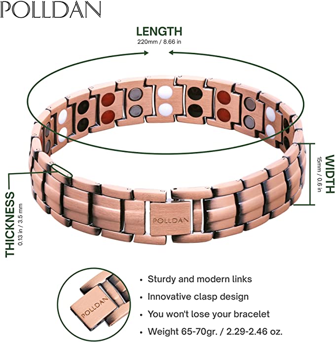 Polldan Pure Copper Magnetic Bracelet For Men | 2X Power (6000 Gauss)