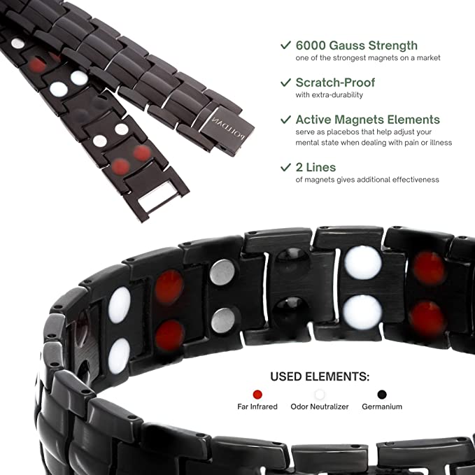 Polldan Magnetic Bracelets For Men 6000 Gauss Power | Mens Bracelet (Night Black)