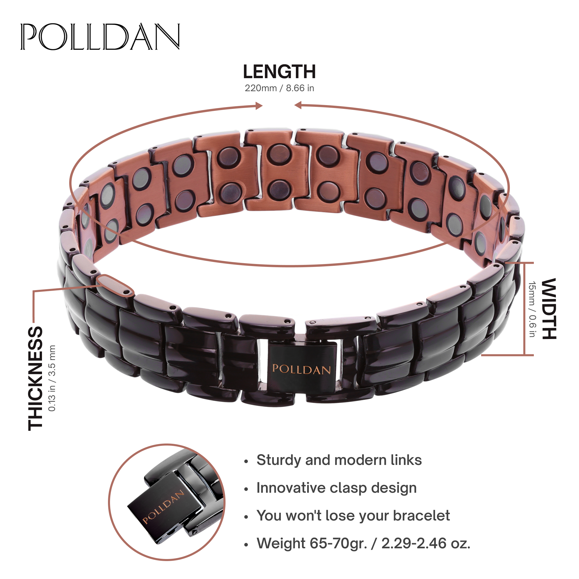 Black Copper Magnetic Bracelet Length